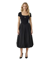 Modenaire Women's Short Sleeve Midi Bubble Hem Dress