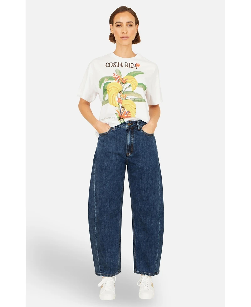 Yumi Women's Denim Barrel Relaxed Fit Jeans