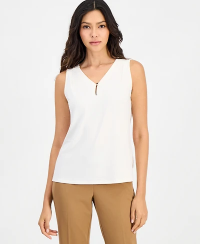 Anne Klein Essentials Petite V-Neck Keyhole Sleeveless Blouse
