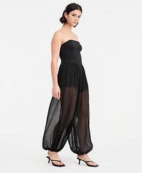 Bar Iii Women's Mixed-Media Strapless Bubble Jumpsuit, Macy's Exclusive