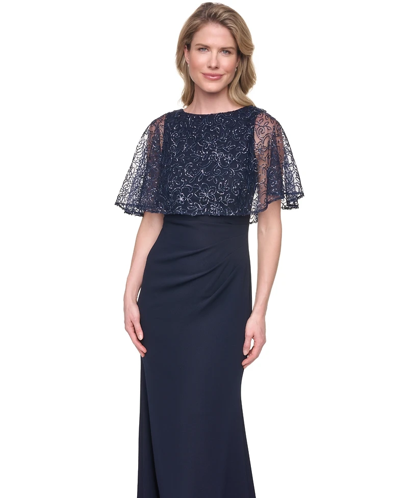 Jessica Howard Petite Capelet Boat Neck Sequin Detail Gown