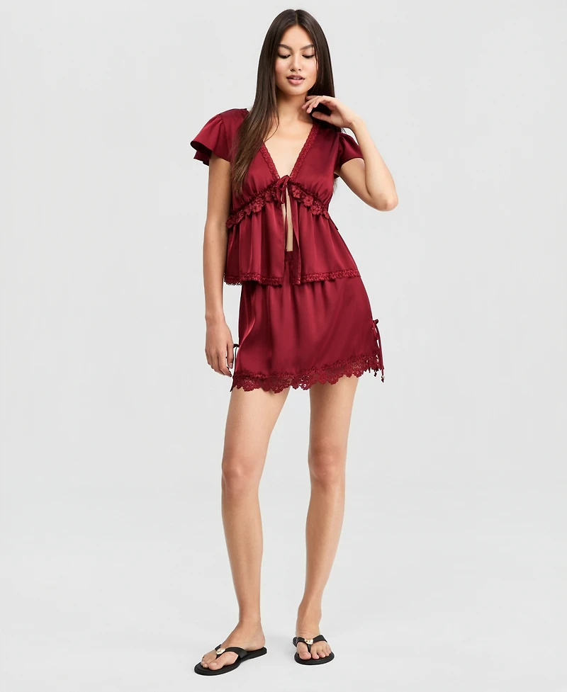 And Now This Women's Satin Lace Peplum-Hem Top, Macy's Exclusive