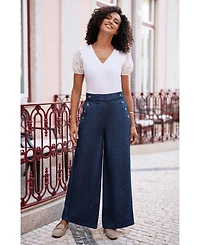 Yumi Women's Chambray Wide Leg Trousers