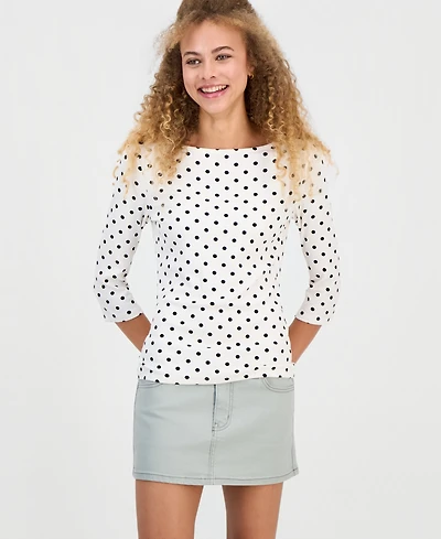 Self Esteem Juniors' Polka Dot Boat-Neck 3/4-Sleeve Tee