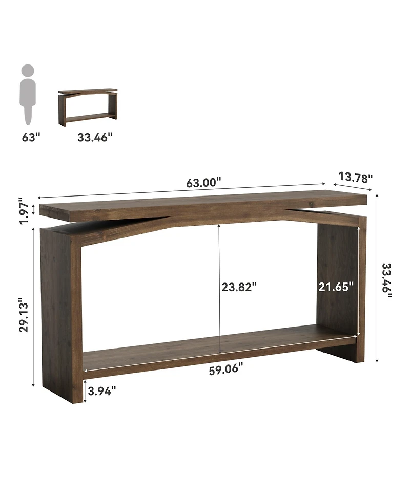 Tribesigns Solid Wood Sofa Table, 63" Console Table, Wood Entryway Table with Lower Storage Shelf, Modern Farmhouse Long Behind Couch Table