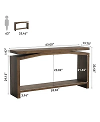 Tribesigns Solid Wood Sofa Table, 63" Console Table, Wood Entryway Table with Lower Storage Shelf, Modern Farmhouse Long Behind Couch Table