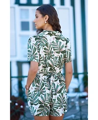 Yumi Women's Viscose Leaf Print Retro Playsuit