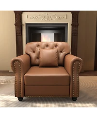 Maison Boucle 41.3'' Faux Leather Sofa Chair and Ottoman Set 2PC, Nailhead Tufted