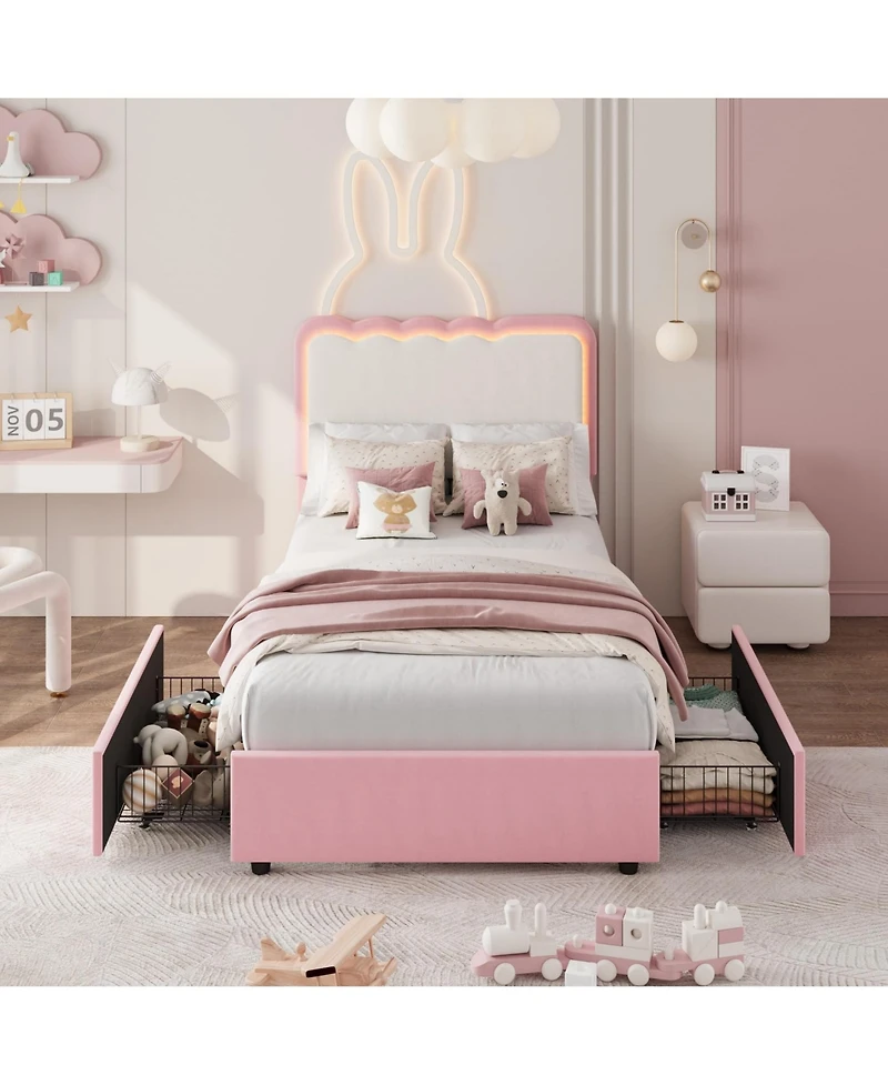 gaomon Full Size Upholstered Bed Frame with Adjustable Headboard for Kids/Girls/Boys, Large Storage Drawer, Noise-Free