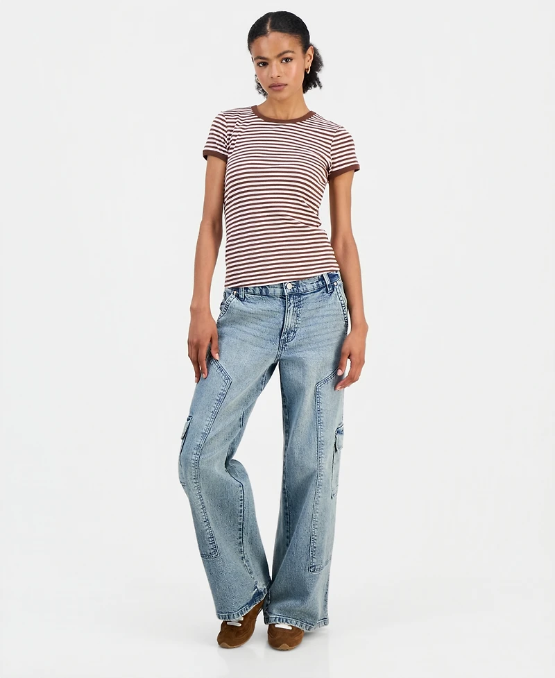 Just Polly Juniors' Striped Ringer T-Shirt