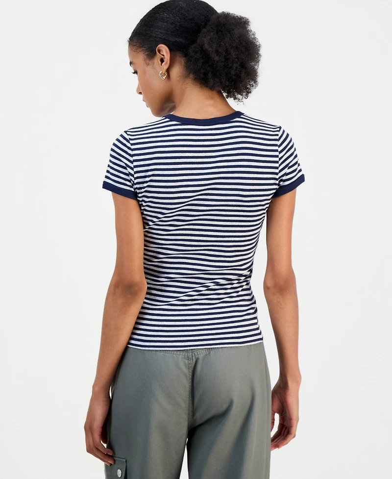 Just Polly Juniors' Striped Ringer T-Shirt