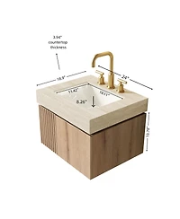Sillysis Wall Mounted Bathroom Vanity with Sintered Stone Top, Plywood Storage Cabinet and Ceramic Basin, Easy Installation