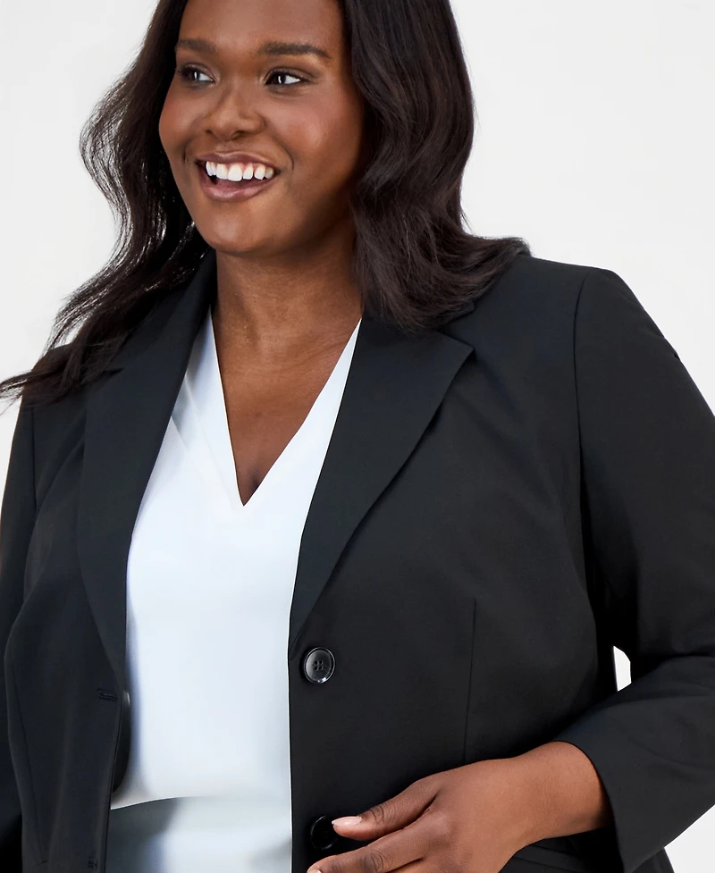 Kasper Plus Notched-Collar Two-Button Blazer