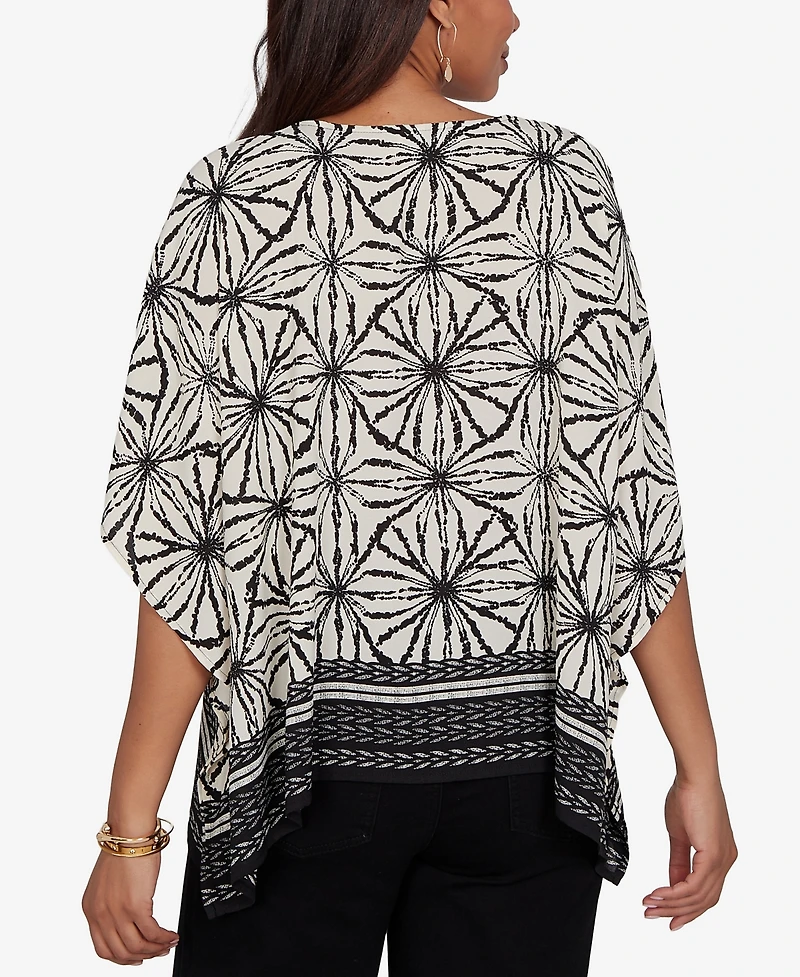 Ruby Rd. Petite Geo Border Print Crepe Blouse