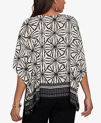 Ruby Rd. Petite Geo Border Print Crepe Blouse