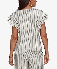 Ruby Rd. Petite Flutter-Sleeve Textured Stripe Top