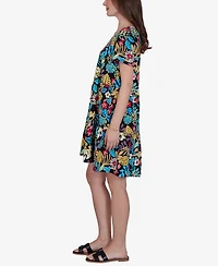 Ruby Rd. Petite Tropical Print Tiered Cotton Knit Pocket Dress