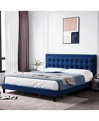 gaomon Platform Bed with Adjustable Linen Button Tufted Headboard, Noise-Free Design and No Box Spring Needed