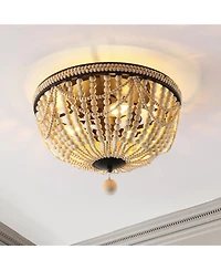 Dune Wood Bead Bohemian Farmhouse Iron Led Semi Flush Mount