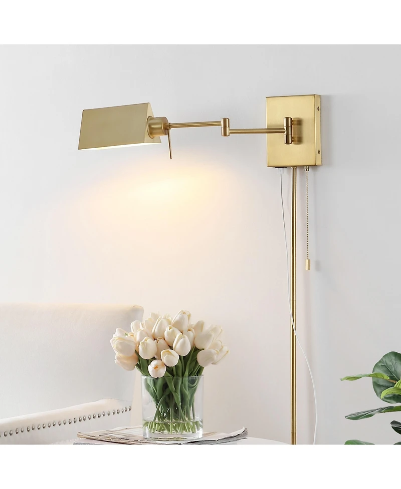 Arlo Farmhouse Industrial Single Swing Arm Plug Or Hardwired Iron Led Wall Sconce with Pull Chain