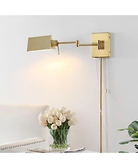 Arlo Farmhouse Industrial Single Swing Arm Plug Or Hardwired Iron Led Wall Sconce with Pull Chain