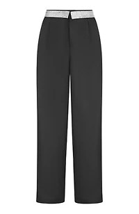 Yumi Women's Diamante Waistband Wide Leg Trousers