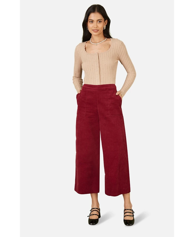 Yumi Women's Cord Cropped Wide Leg Pants