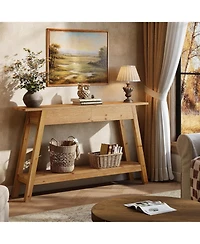 Tribesigns Solid Wood Console Table, 43.31" Entryway Table with 2 Drawers, 2-Tier Wood Sofa Console with Storage