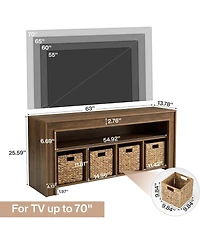 Tribesigns Tv Stand Tvs, Farmhouse Entertainment Center with Storage, Wooden TV Console with 4 Woven Baskets and Open Shelf