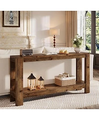 Tribesigns Solid Wood Console Table for Entryway, 63" Farmhouse Slim Sofa Table with 2-Tier Storage Shelf, Rustic Modern Narrow Hall Entry Furniture