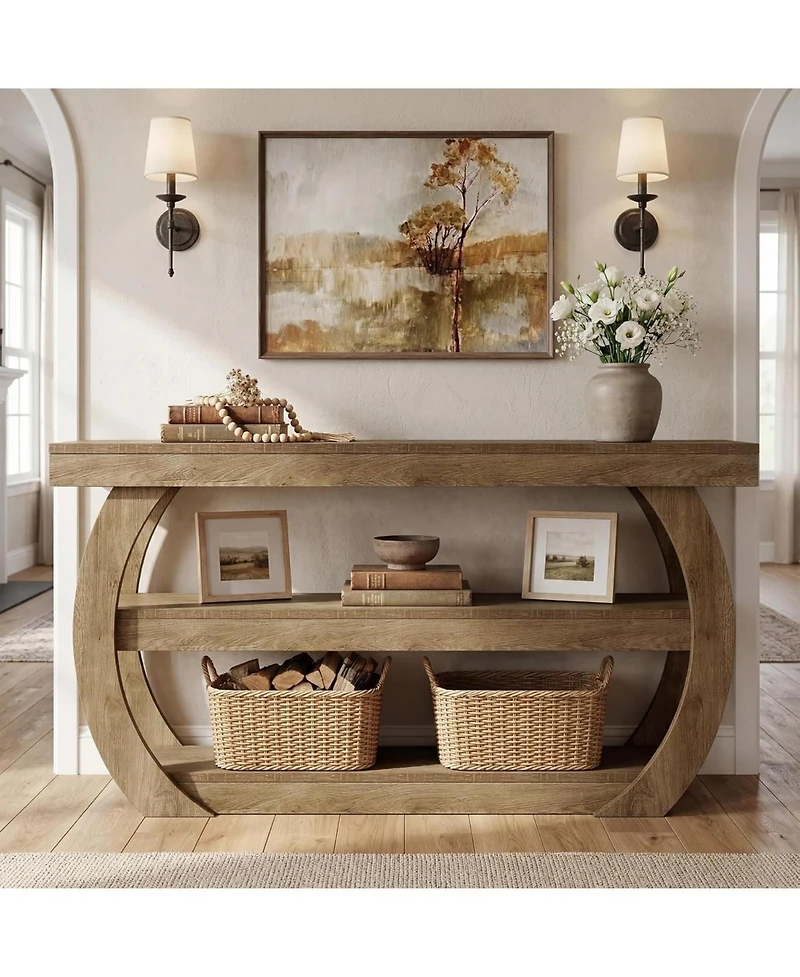 Tribesigns Farmhouse Console Table, 3-Tier Wooden Entryway Table with Storage Shelves, 63-Inch Long Rectangular Sofa Console Behind the Couch