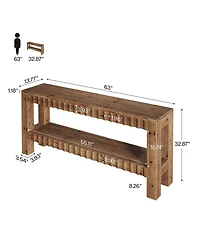 Tribesigns Solid Wood Console Table, 63" Farmhouse Long Entryway Table with Storage, 2-Tier Rectangular Narrow Sofa Table Behind Couch