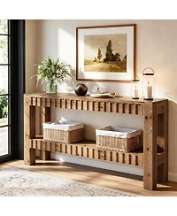 Tribesigns Solid Wood Console Table, 63" Farmhouse Long Entryway Table with Storage, 2-Tier Rectangular Narrow Sofa Table Behind Couch