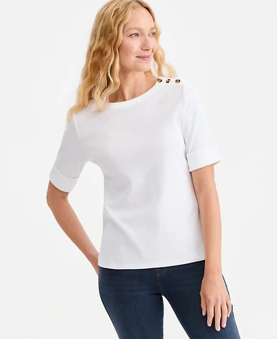 Style & Co Women's Pima Cotton Boat-Neck Elbow Sleeve Top, Macy's Exclusive