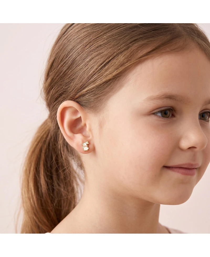 GiGiGirl Sterling Silver 14K Gold Plated White Enamel & Pink Bow Tie Bunny Rabbit Stud Earrings