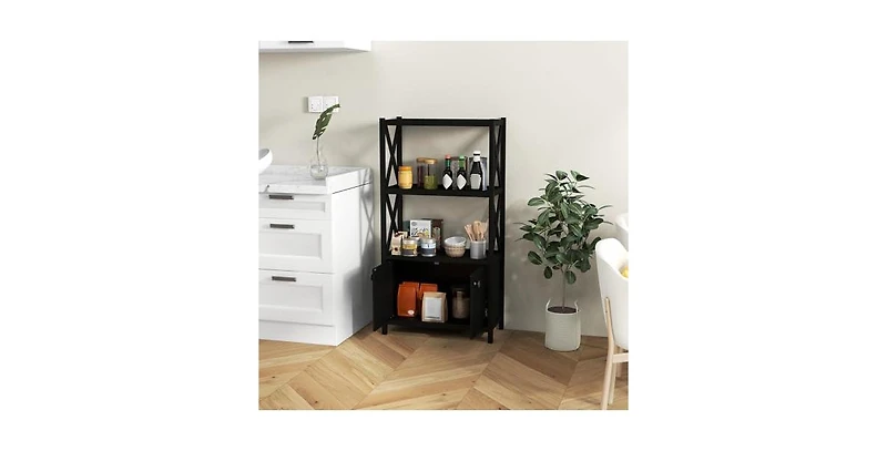 Volenca Bathroom Storage Cabinet with Open Shelves and Double Doors