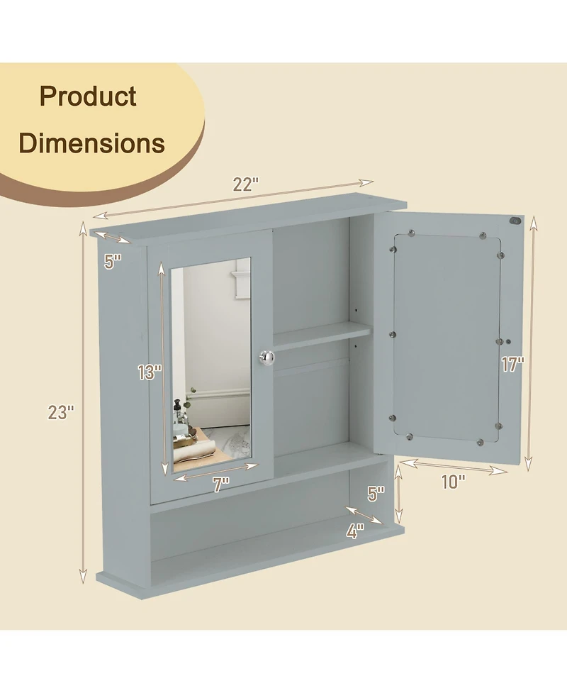 sumyeg Wall Mount Mirror Bathroom Storage Cabinet Organizer