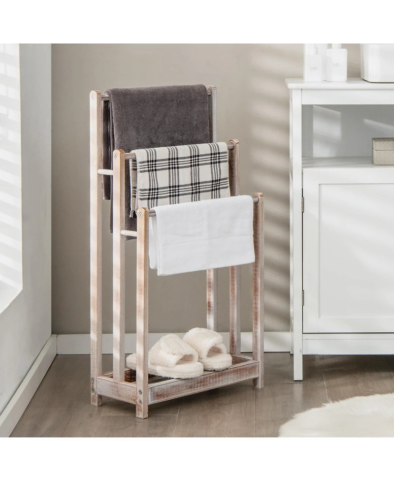 sumyeg Freestanding Towel Rack with 3 Bars and Bottom Storage Shelf Organizer