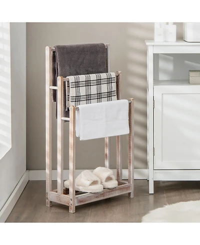 sumyeg Freestanding Towel Rack with 3 Bars and Bottom Storage Shelf Organizer