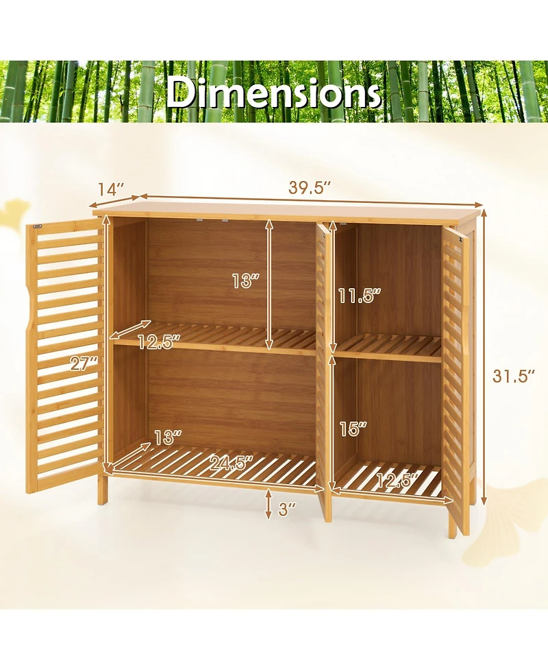 sumyeg 3-Door Bamboo Bathroom Storage Cabinet with Shelves Organizer