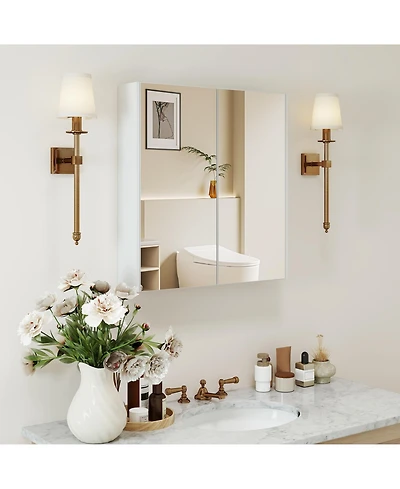 sumyeg Double Door Bathroom Wall Cabinet with Mirror and Adjustable Shelf