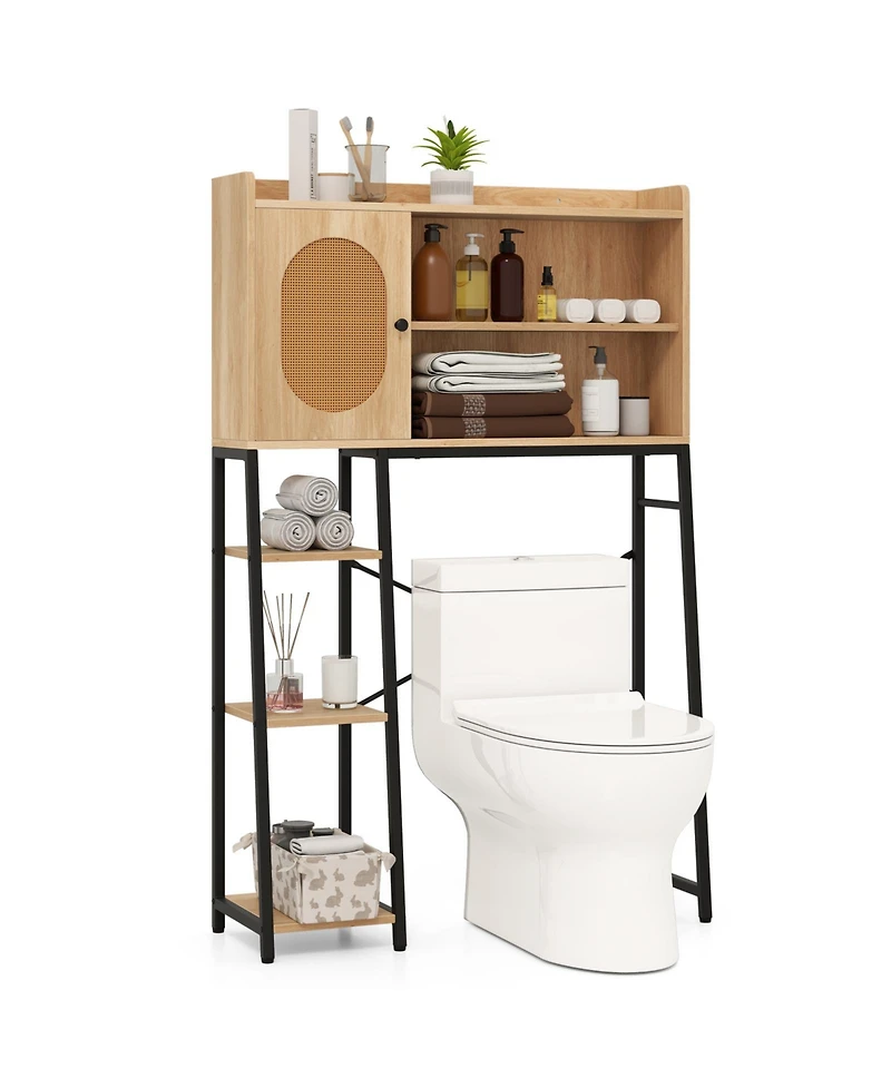 sumyeg Over The bath fixture Storage Cabinet with Rattan Door and Open Storage Shelves