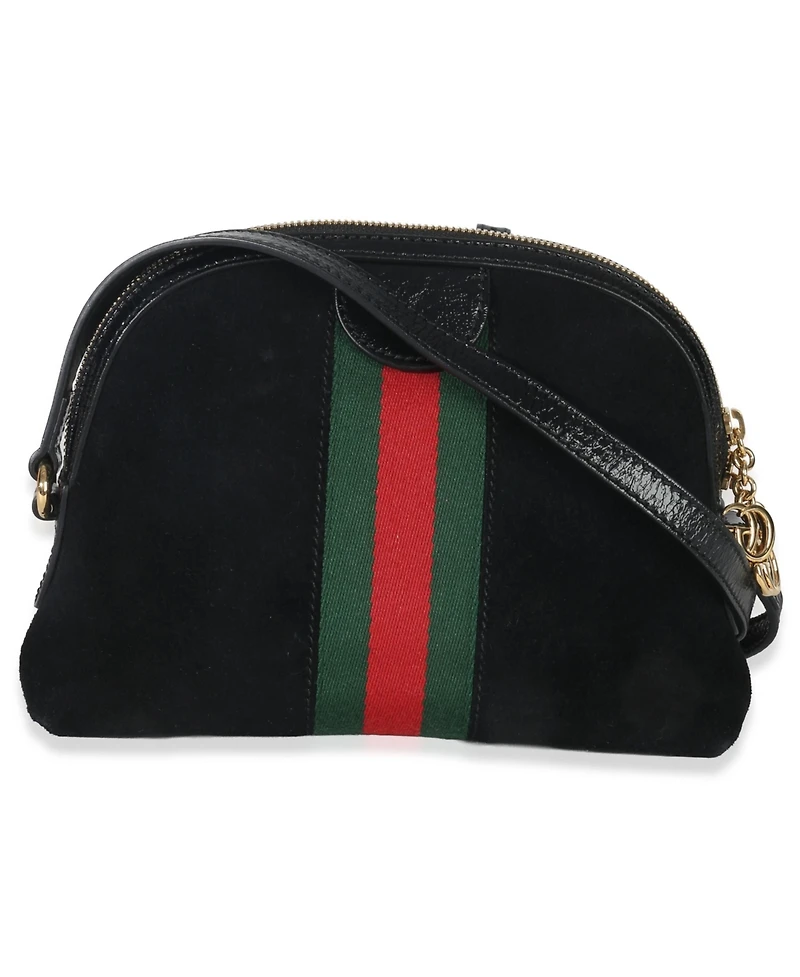 Pre-Owned Gucci Black Suede Patent Web Small Ophidia Dome Bag
