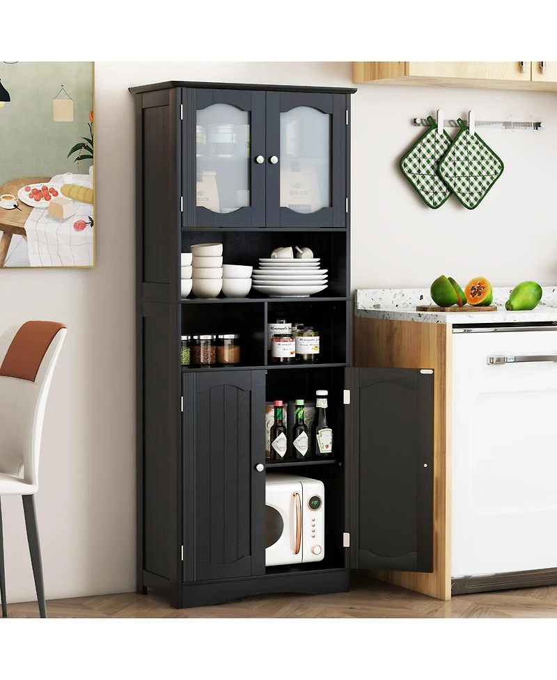sumyeg 58.5 Inch Freestanding Linen Bathroom Storage Cabinet with Frosted Glass Doors