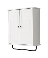 Busdays Over The Toilet Storage Cabinet with Towel Bar Arched Doors 3 Tier Space Saver Adjustable Shelves Soft Close Hinges
