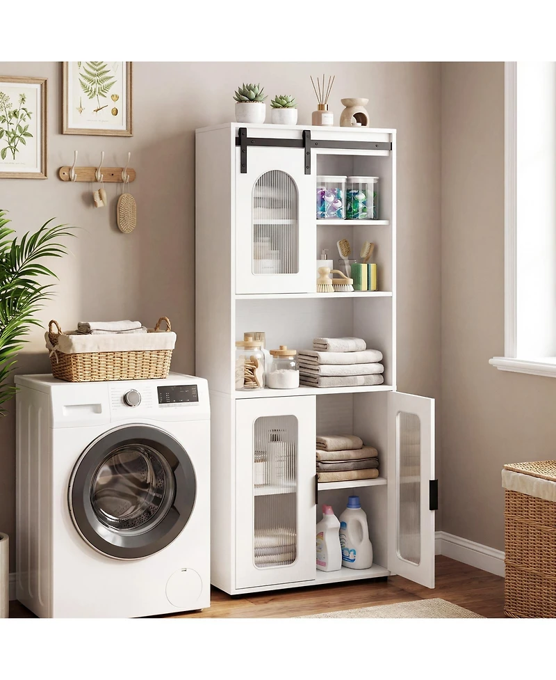 Gymax Farmhouse Bathroom Floor Cabinet 59"H Freestanding Linen Storage Organizer