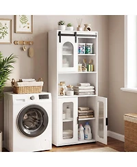 Gymax Farmhouse Bathroom Floor Cabinet 59"H Freestanding Linen Storage Organizer