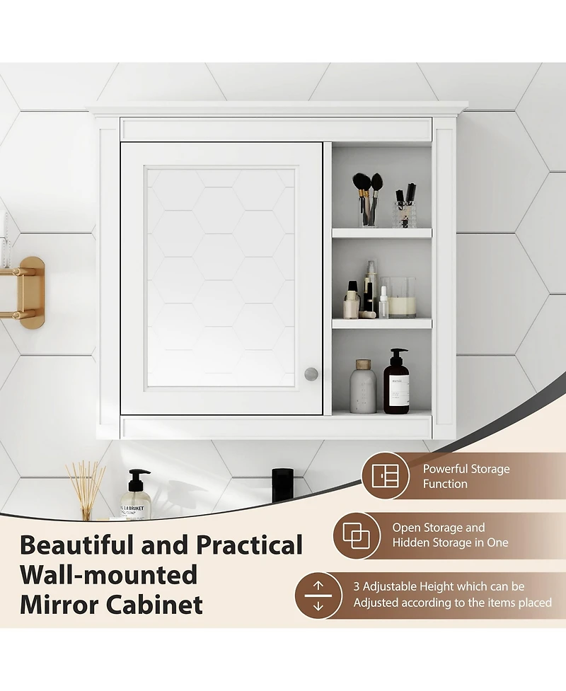 Airsurfer Wall Mounted Medicine Cabinet with Mirror and 3 Open Shelves Modern Bathroom Storage Organizer Mirror Cabinet