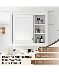 Airsurfer Wall Mounted Medicine Cabinet with Mirror and 3 Open Shelves Modern Bathroom Storage Organizer Mirror Cabinet