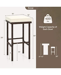 Gymax Set of 4 Wicker Bar Stools with Removable Seat Cushions Footrest